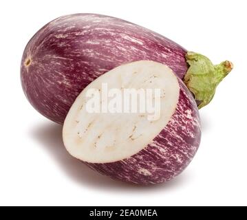 sliced striped eggplant path isolated on white Stock Photo