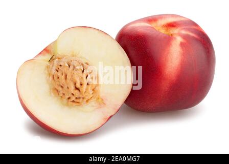 sliced white nectarine path isolated on white Stock Photo