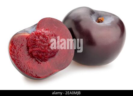 sliced deep red burgundy plum path isolated on white Stock Photo