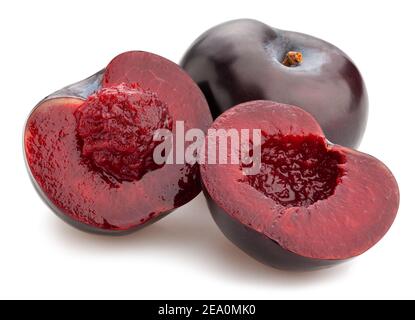 sliced deep red burgundy plum path isolated on white Stock Photo