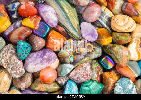 Polished minerals and gemstones, by Dominique Braud/Dembinsky Photo Assoc Stock Photo