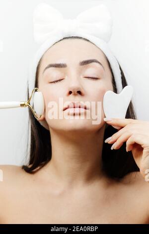 Jade Face Lifting and Gouache Scraper Massager  Stock Photo