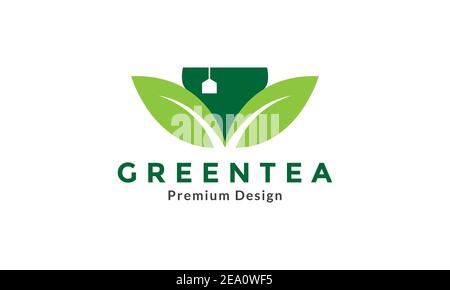green leaf tea cup modern logo vector icon symbol graphic design illustration Stock Vector