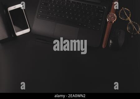 dark office desk flat layout Stock Photo