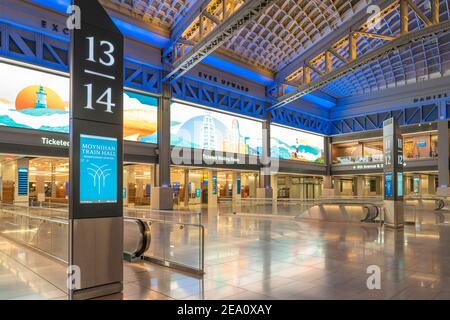 Daniel Patrick Moynihan Train Hall entrance to train 13 and 14. Stock Photo