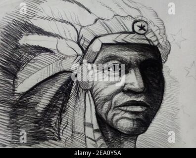 Indian Ink Drawing of a Red Indian Man. Stock Illustration - Illustration  of indian, caricature: 154208437