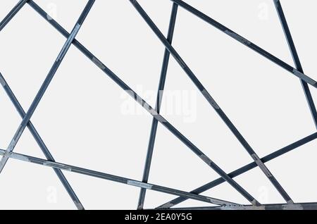 Metal decor with steel bars geometric shape isolated on white background.  Structure grid made of iron rods. Clipping path included. Stock Photo