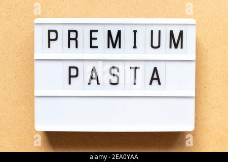 Lightbox with word premium pasta on wood background Stock Photo