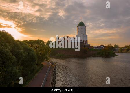 View of the Vyborg Castle on a October cloudy evening. Leningrad region, Russia Stock Photo