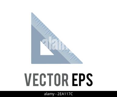 The isolated vector silver metal triangular ruler icon, as used to draw lines and measure distance, used for content concerning schooling, building an Stock Vector