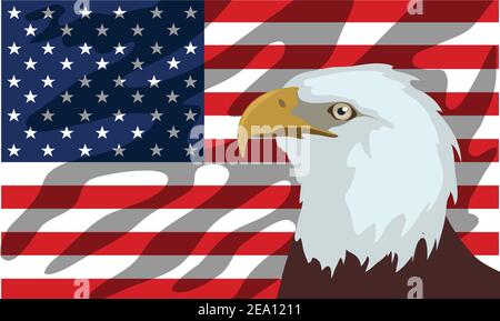 American bald eagle in front of the American flag Illustration Stock Vector