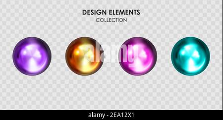 Collection set of realistic 3d render metallic color gradient geometric shapes objects elements for design isolated on transparent background. Vector Stock Vector