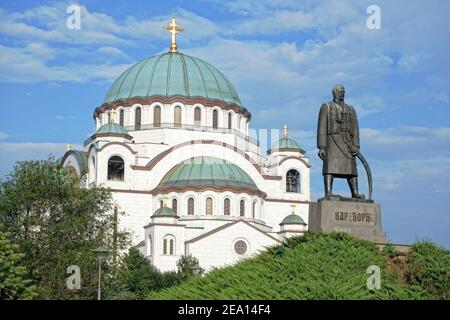 St. Sava Cathedral and Karadjordje statue, Belgrade Stock Photo