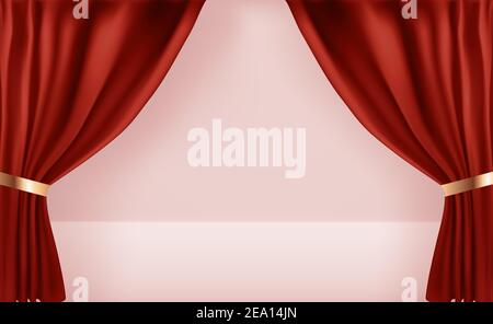 Realistic 3D open curtains background template. Vector Illustration Stock Vector