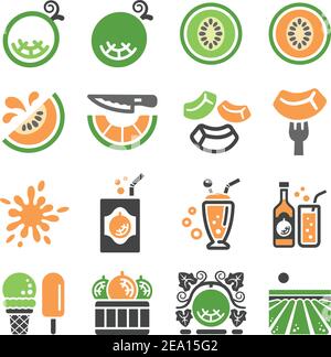 melon,cantaloupe icon set,vector and illustration Stock Vector