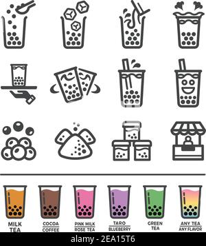 bubble milk tea icon set,vector and illustration Stock Vector