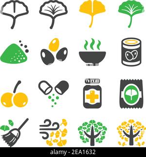 ginkgo icon set Stock Vector