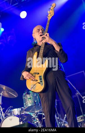 Norman Watt-Roy playing bass guitar at the Cornbury Music Festival, Great Tew, Oxford, UK. July 8, 2016 Stock Photo