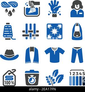 indigo dye fabric icon set Stock Vector
