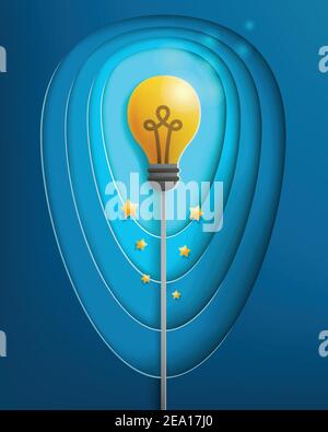 realistic bright light bulb with deep layers of background,creative idea and business concept,paper cut style,vector and illustration Stock Vector