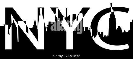 NYC typography slogan for ptint. Text and New York city silhouette eps10 vector black and white illustration. Stock Vector