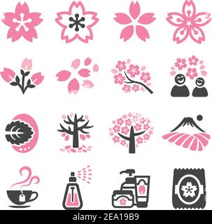 cherry blossom icon set Stock Vector