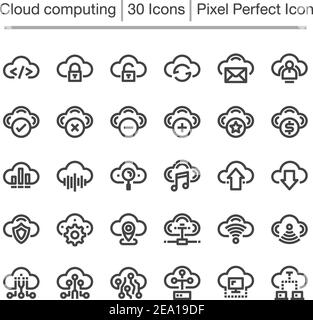 cloud computing line icon set Stock Vector