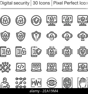 digital security line icon set Stock Vector