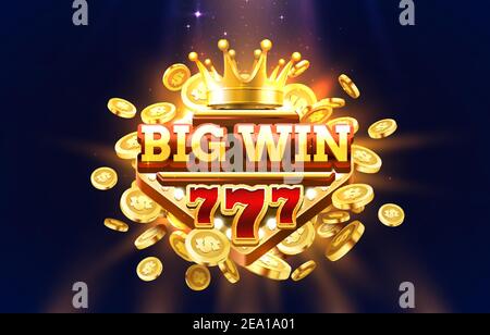 Big Win 777 label frame, golden banner, border winner, Vegas game. Vector illustration Stock Vector