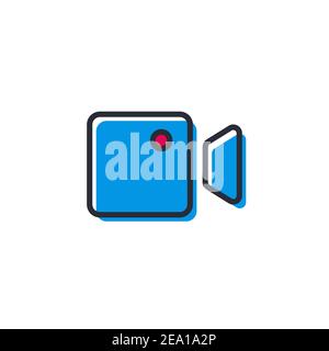 Movie film camera  icon, color, line, outline vector sign, linear style pictogram isolated on white. Symbol, logo illustration Stock Vector