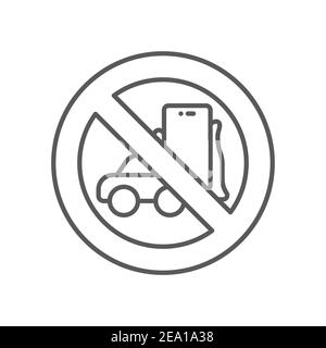 No driving and phone using icon, color, line, outline vector sign, linear style pictogram isolated on white. Symbol, logo illustration Stock Vector