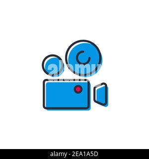 Movie film camera  icon, color, line, outline vector sign, linear style pictogram isolated on white. Symbol, logo illustration Stock Vector