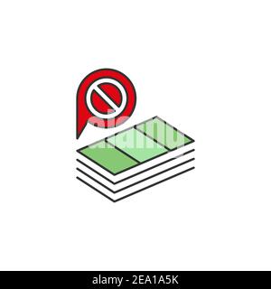 No money icon, color, line, outline vector sign, linear style pictogram isolated on white. Symbol, logo illustration Stock Vector