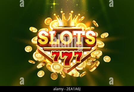 Slots 777 label frame, golden banner, border winner, Vegas game. Vector illustration Stock Vector