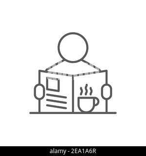 Reading newspaper with coffee and tea icon, color, line, outline vector sign, linear style pictogram isolated on white. Symbol, logo illustration Stock Vector