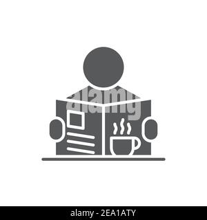 Reading newspaper with coffee and tea icon, color, line, outline vector sign, linear style pictogram isolated on white. Symbol, logo illustration Stock Vector