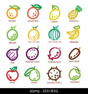 fruit thin line icon set,vector illustration Stock Vector