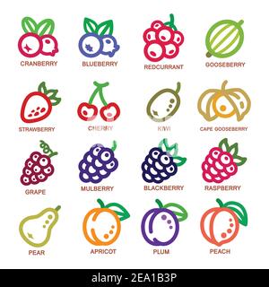 fruit thin line icon set,vector illustration Stock Vector