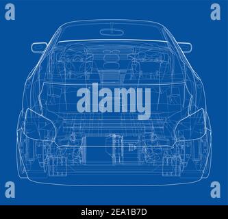 Electric Car With Chassis. Vector rendering of 3d Stock Vector