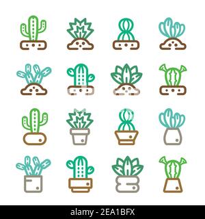 cactuses,succulent plant,thin line icon Stock Vector