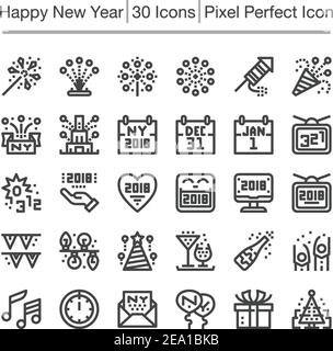 happy new year line icon,editable stroke,pixel perfect icon Stock Vector