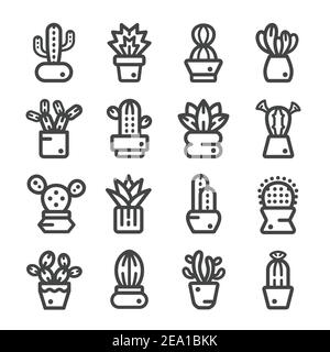 cactuses,succulent plant,thin line icon Stock Vector