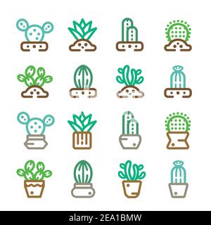 cactuses,succulent plant,thin line icon Stock Vector