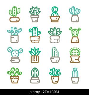 cactuses,succulent plant,thin line icon Stock Vector