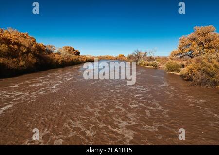 Rio Grande, full of water to the brim on Nov 17, 2011, near village of San Antonio, New Mexico, USA Stock Photo