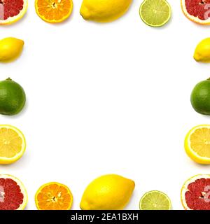 grapefruit, lime, lemon and mandarin on white background Stock Photo