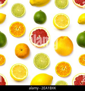 grapefruit, lime, lemon and mandarin pattern on white background Stock Photo