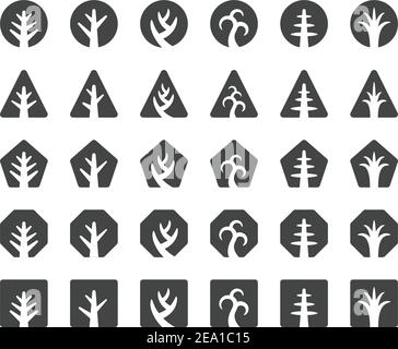 ornamental geometric tree solid icon set Stock Vector