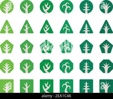 ornamental geometric tree solid icon set Stock Vector