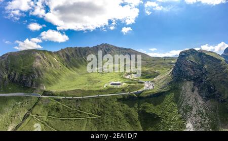 Aerial view of Grossglockner serpentine Taxenbacher Fusch high alpine road uphill in Austria Stock Photo